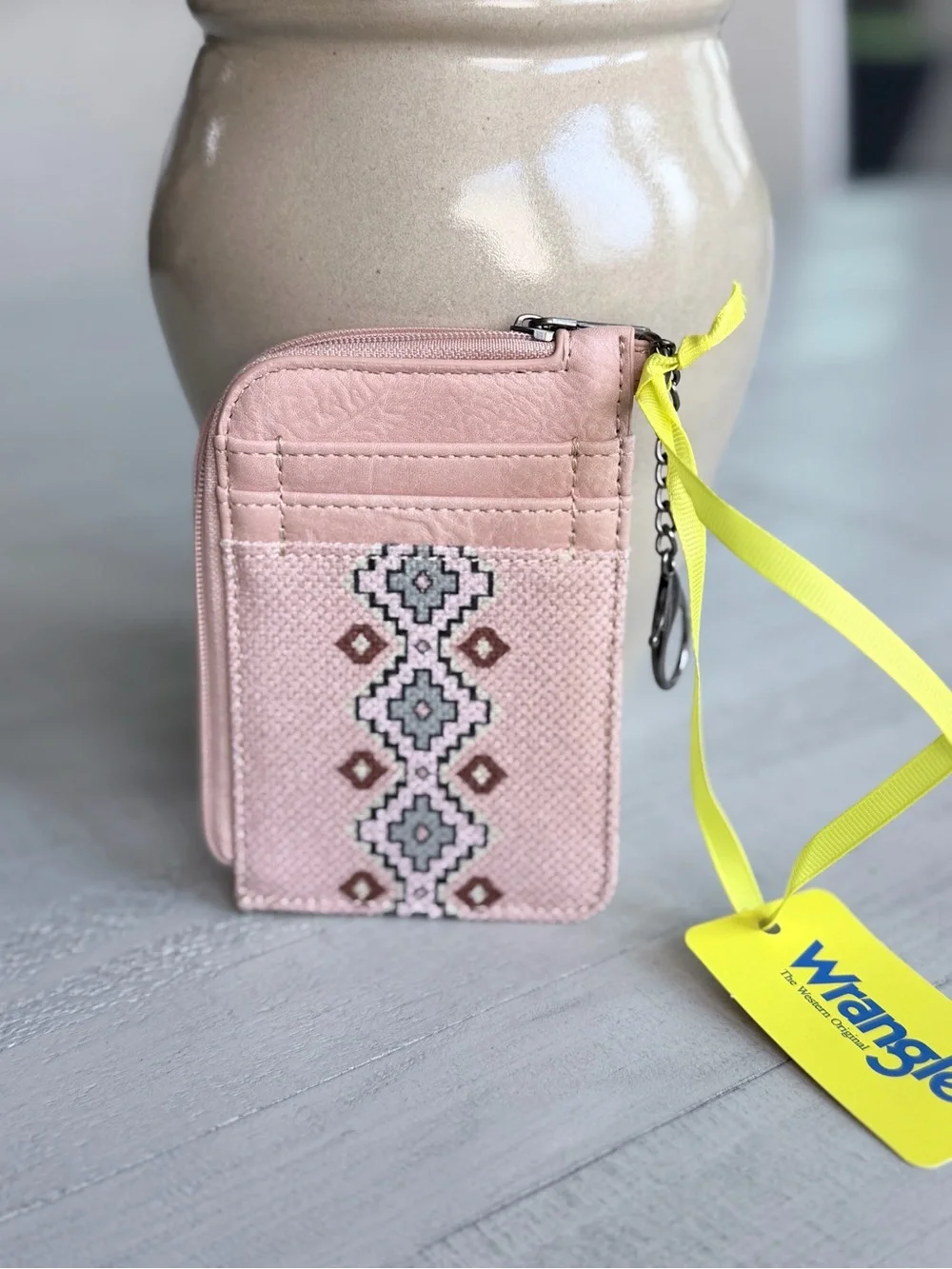 Wrangler Pink Aztec Card Holder Wallet Keychain Coin Purse Pink NWT